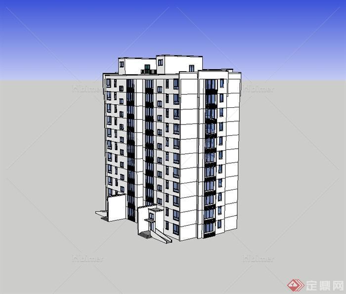 某现代风格精致详细小高层住宅楼设计su模型[原创