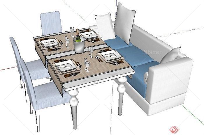 现代简约风格沙发及餐桌椅su模型