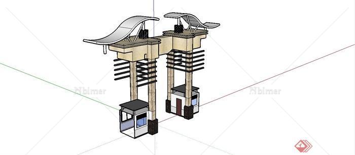 某现代简约风格小区大门设计SU模型[原创]