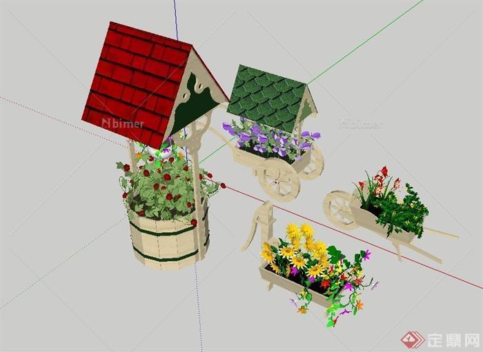 园林景观小品花车设计su模型