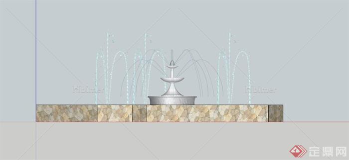 某现代折线形喷泉水池SU模型