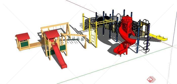 儿童游乐设施设计su模型（含吊桥、秋千、滑梯）