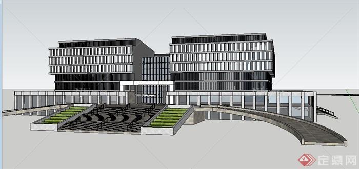 三栋现代风格政府办公楼建筑设计su模型[原创]