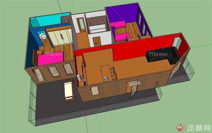 现代风格简单室内住宅空间设计su模型[原创]
