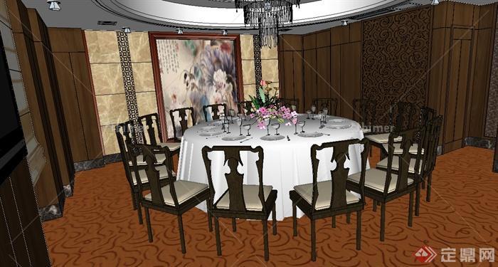 某现代中式风格室内餐厅包房设计su模型[原创]
