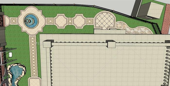 某欧式风格精品别墅建筑及庭院花园设计su模型[原