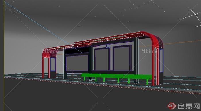 现代某红色公交车站廊架设计3DMAX模型