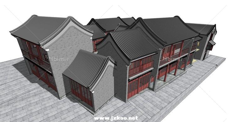 卷棚顶古建筑群，中国古典风格，2层