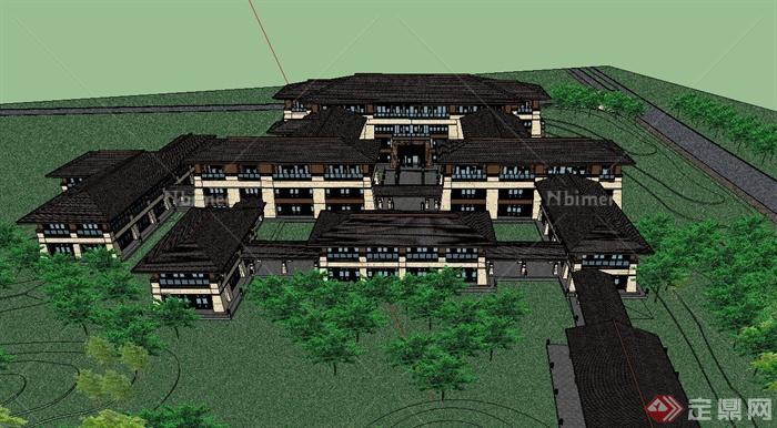 某东南亚风格温泉酒店旅游景观规划设计SU模型[原