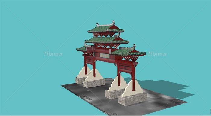 古典中式重檐牌坊su模型