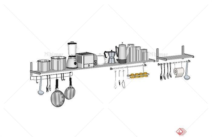 厨房详细的餐具设备设计su模型[原创]