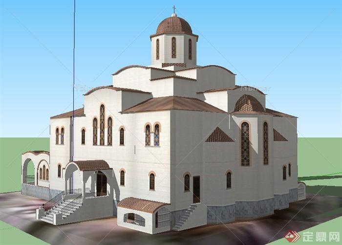 欧式风格希腊教堂建筑设计SU模型