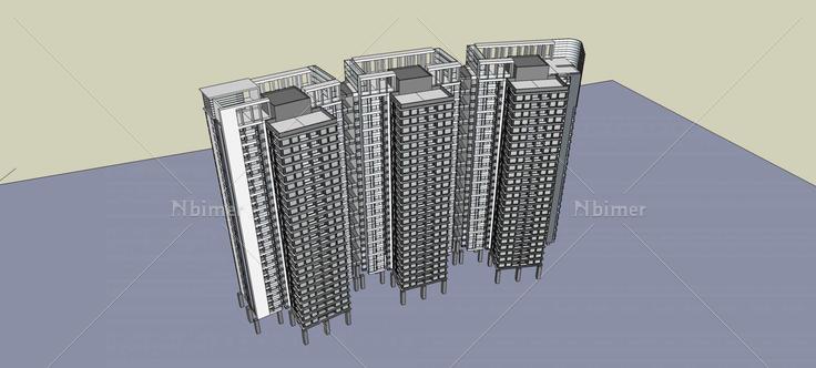 现代高层住宅楼(74352)su模型下载