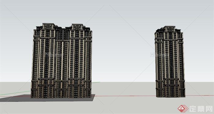 某现代两栋高层办公建筑设计SU模型