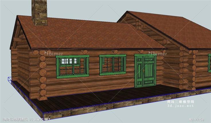 真正的原木屋房子SU模型
