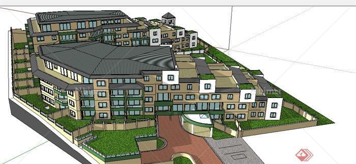 某阶梯地形办公住宅建筑设计Su模型