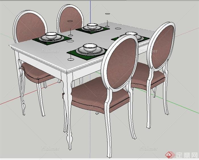 简约欧式风格四人座餐桌椅su模型