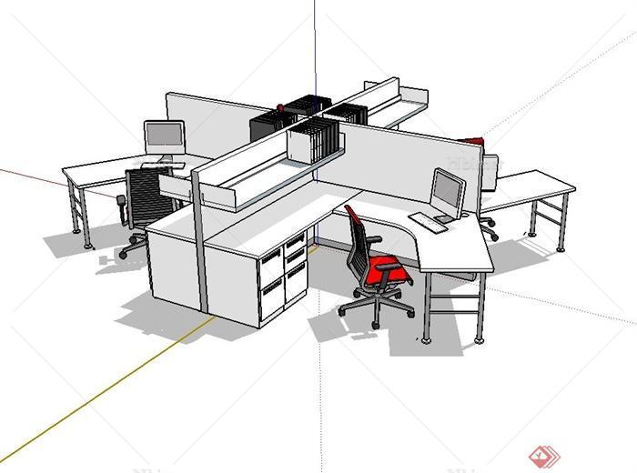 某现代室内办公室桌椅SU模型[原创]