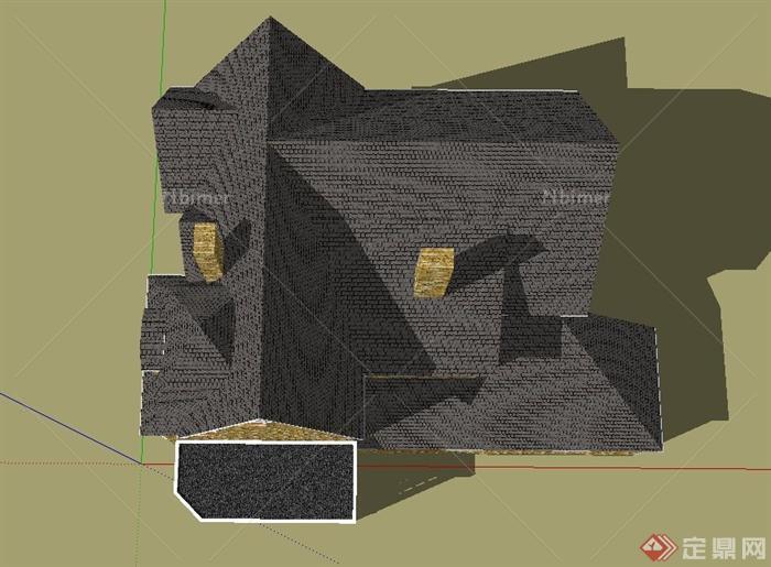 英式简单三层小别墅建筑设计SketchUp模型[原创]