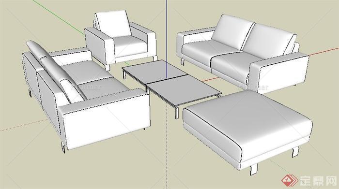 现代简约组合沙发设计su模型(白模)[原创]
