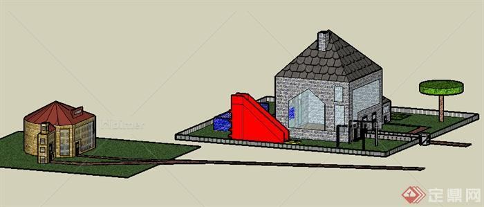 某欧陆式风格两层住宅建筑设计SU模型