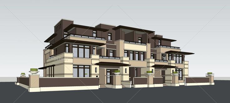 简欧风格联排别墅(76115)su模型下载