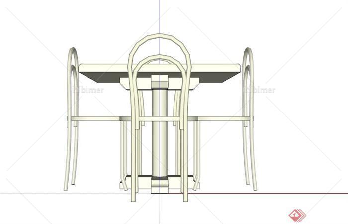 现代正方形四人餐桌设计SU模型