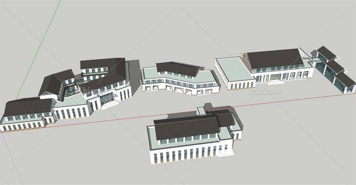 仿古中式办公+住宿组合建筑设计su模型[原创]