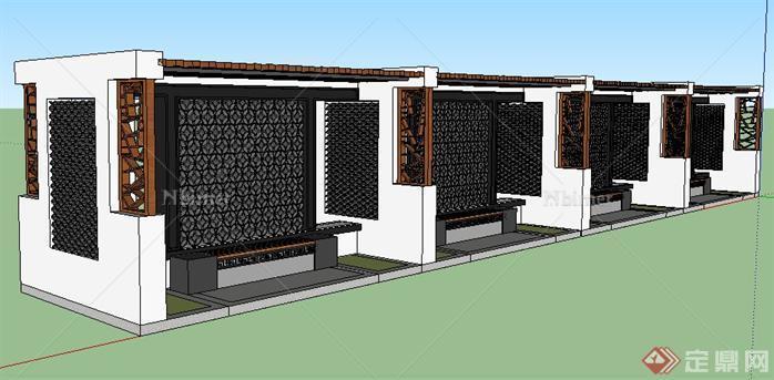 现代中式廊架景观SketchUp(SU)3D模型