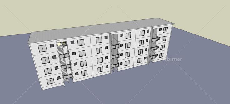 现代多层宿舍正立面(80505)su模型下载
