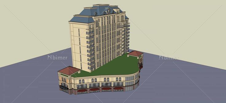 法式办公楼带商业(47784)su模型下载