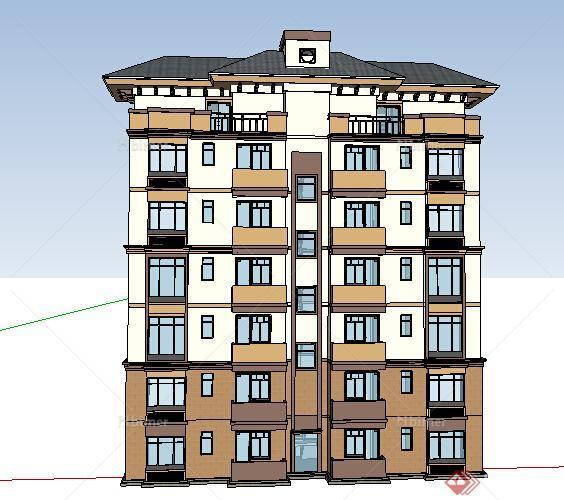 某现代风格多层住宅建筑设计方案SU模型16