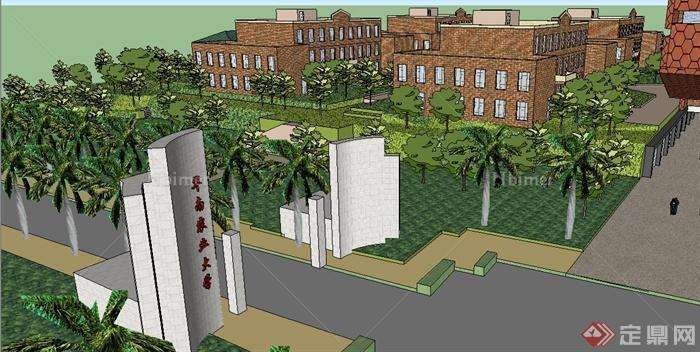 某大学校园文化城建筑以及校园景观设计SU模型