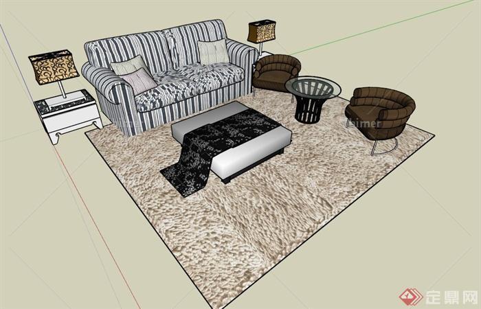 现代简约沙发组合设计SU模型