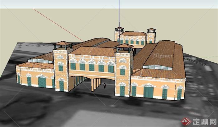 某欧式城镇街道商业建筑设计SU模型