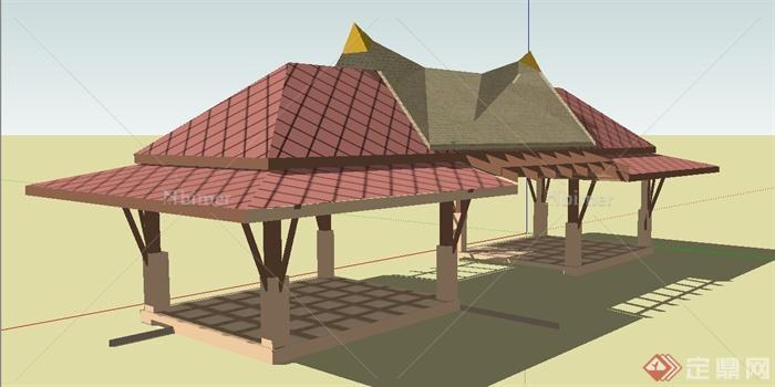 园林景观节点廊架与亭子设计SU模型