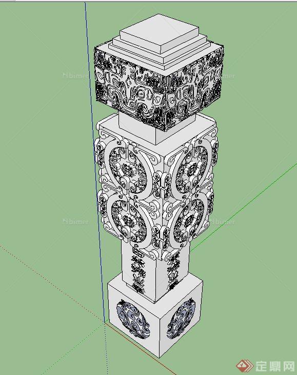 园林景观节点浮雕花纹景观柱设计SU模型