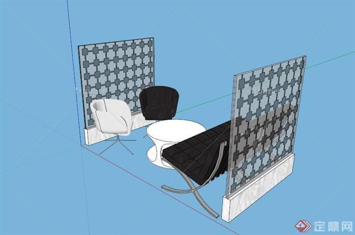 现代洽谈区桌椅组合设计SU模型