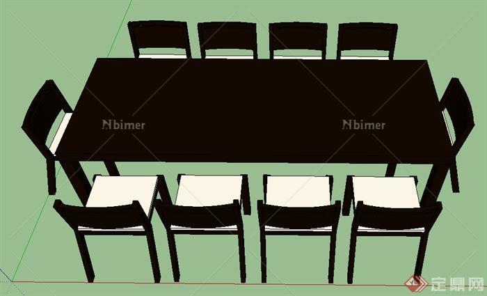 简约中式十人座桌椅su模型