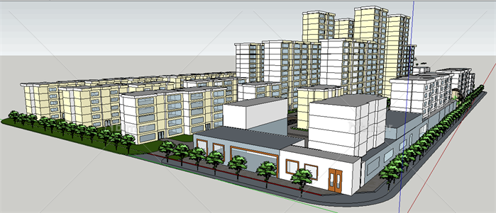 某现代风格居住小区景观规划设计SU模型素材5[原