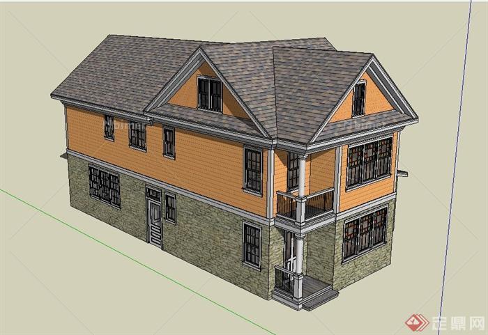 某两层带阁楼住宅建筑设计SU模型