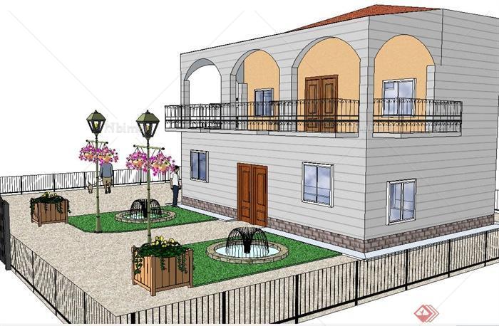 某两层住宅建筑庭院景观规划设计SU模型[原创]