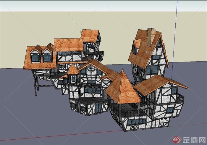 某英式风格独特居住建筑楼设计su模型[原创]