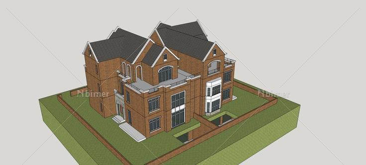 英式双拼别墅(82277)su模型下载
