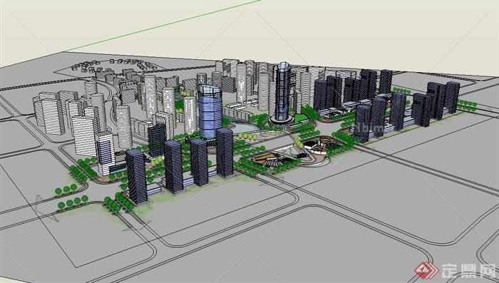 某现代风格商业街办公综合城市概念设计su模型[原