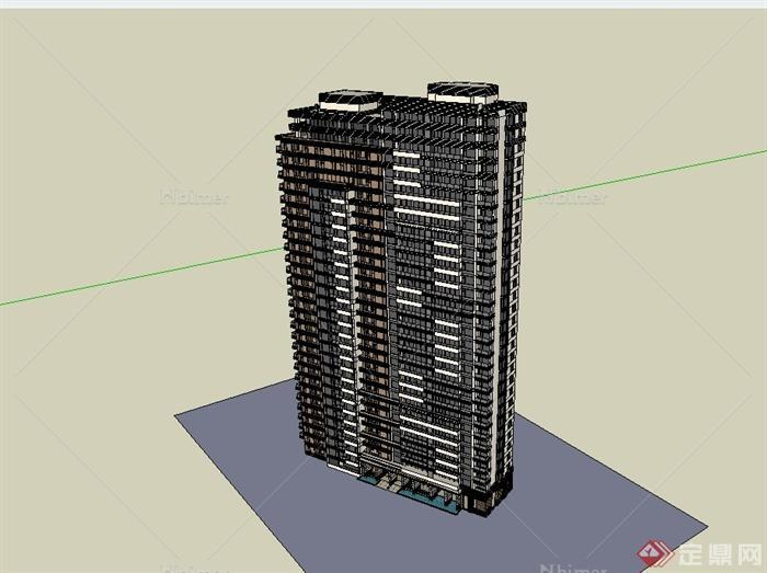 现代风格小区高层住宅详细建筑楼设计su模型[原创
