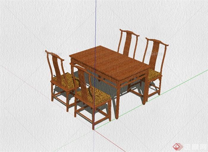 中式风格四人餐桌椅设计su模型[原创]