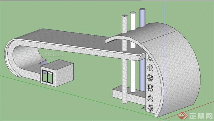 现代简约大学校门su模型