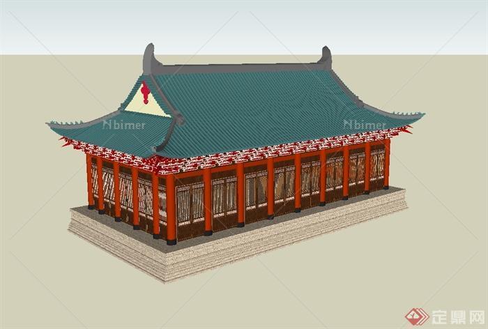 古典中式风格重檐歇山顶寺庙建筑设计su模型[原创