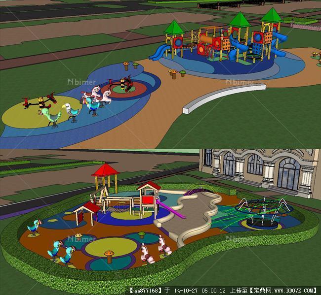 两个小区儿童乐园SU精致设计模型